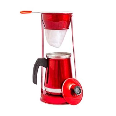 Imagem de Bule Com Mancebo Coador De Cafe Retro em Alumínio Vermelho Design Clássico para Preparar Café Fresco e Aromático Estilo Vintage