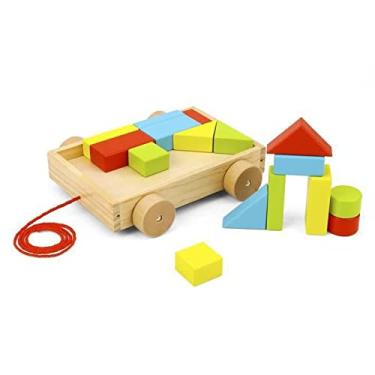 Imagem de Carrinho Blocos com Rodas 17 Peças Madeira TKB369A Tooky Toy