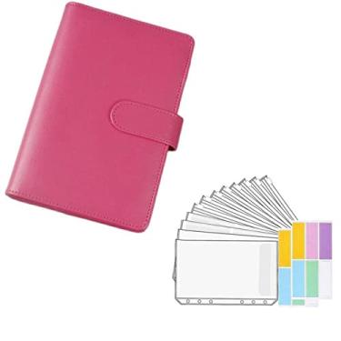 Imagem de A5 A6 Pasta de couro PU sistema de carteira de envelope de dinheiro com envelope de orçamento bolso para orçamento, rosa vermelha, A6