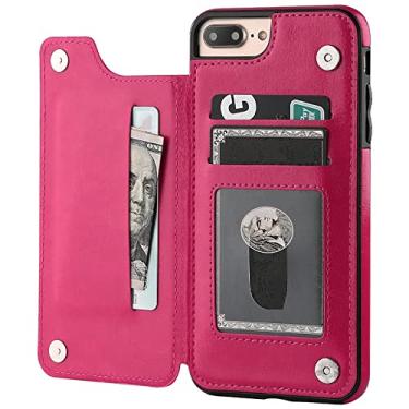 Imagem de Capa de couro premium slim fit de luxo para iphone 14 13 11 12 pro xs max xr x se 6s 6 7 8 plus porta cartão de carteira slots flip case, rosa vermelha, para iphone xs