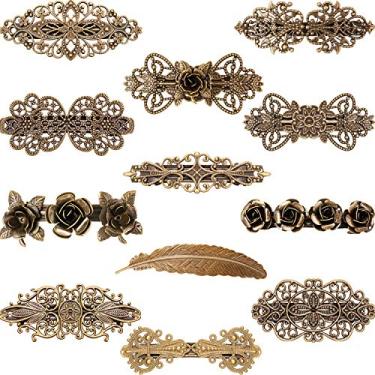 Imagem de 12 presilhas de cabelo de metal vintage retrô francês presilhas de cabelo minimalistas grampos geométricos vazados para mulheres meninas (conjunto de estilo 1)