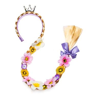 Imagem de Party Chili Long Hair Princess Hairpiece Long Cosplay Braided Wigs for Girls Princess Dress Up Accessories (Rapunzel Flowers Headband)