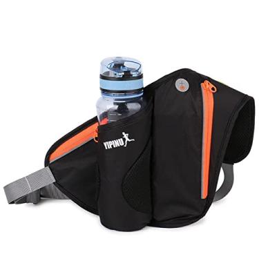 Imagem de Cinto de corrida de caminhada feminino masculino maratona jogging mochila de cintura de ciclismo com fone de ouvido à prova d'água ajustável pochete fina (sem garrafa de água), preto, 46,5 cm