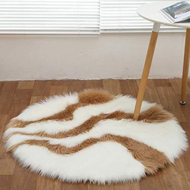 Imagem de Tapetes redondos falsos peludos, pilha longa macia antiderrapante tapete costurado cor lavável para sala de estar quarto estudo banheiro varanda sofá infantil almofada de cadeira, C, 50cm