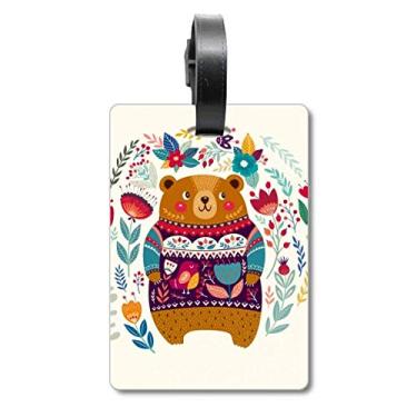 Imagem de Etiqueta de bagagem com estampa de urso de desenho animado, rosa, Multicolorido.