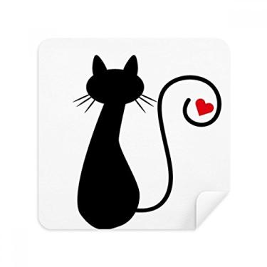 Imagem de Coração gato sentado Sihouette animal óculos pano limpador de tela tecido camurça pacote com 2