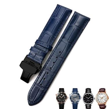 Imagem de AEMALL 18mm 20mm 22mm pulseira de couro de vaca verdadeiro fecho borboleta pulseira de relógio adequada para Omega Seamaster 300 pulseira (cor: azul escuro preto, tamanho: 20mm)