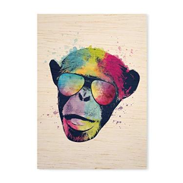 Imagem de Arte Maníacos Quadro Decorativo em Madeira Macaco Color Fundo Branco - 23x16,25cm
