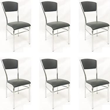 Imagem de Kit 6 Cadeiras de COZINHA com reforço cromada assento e encosto preto - Poltronas do Sul
