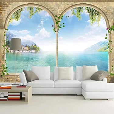 Imagem de Papel de parede 3D personalizado bela paisagem com coluna romana paisagem, tema fresco, sala de estar, 430 cm (L) × 300 cm (A)