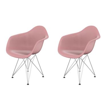 Imagem de Conjunto com 2 Cadeiras Eames Arm Eiffel Rosa e Cromado