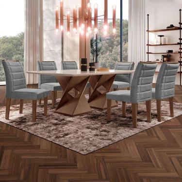 Imagem de Mesa de Jantar 6 Lugares Genova com Vidro Chocolate/Off White/Cinza - Cel Móveis