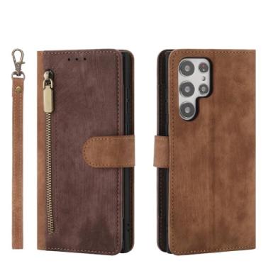 Imagem de Capa de cartões de couro carteira com zíper para Samsung Galaxy M54 A54 A14 A53 A73 A52S A72 S23 Ultra S21 FE S22 Plus Capa de bolsa, marrom, para Samsung S22