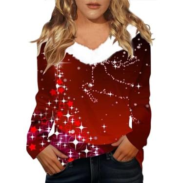 Imagem de Elogoog Camiseta feminina Merry Christmas Pullover Merry and Bright Off Shoulder Shirt Vintage Cute Christmas Tree Shirt, Prata, M