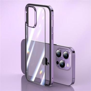 Imagem de FIRSTPELLA Capa transparente projetada para iPhone 13 Pro MAX com moldura de metal, 2 em 1, traseira transparente de acrílico e moldura de alumínio, capa de telefone fina à prova de choque de silicone