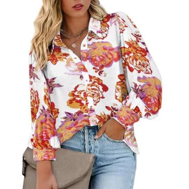 Imagem de IN'VOLAND Blusas femininas plus size de botão com estampa de manga comprida Boho camisas florais camisas havaianas trabalho escritório tops, A11 multicolorido, 21 Plus Size