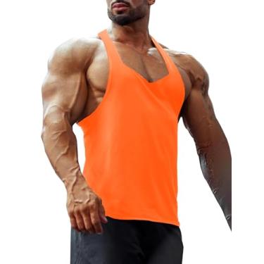 Imagem de Esobo Camiseta regata masculina de ginástica com costas nadador sem mangas, camisetas atléticas para treino seco, Laranja brilhante, M
