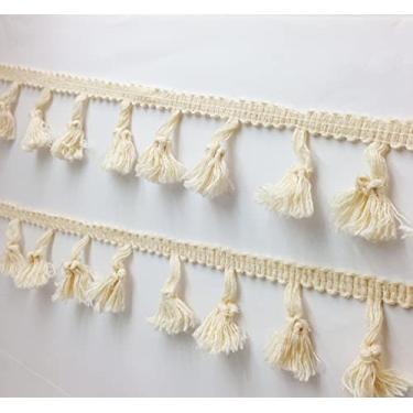 Imagem de PEPPERLONELY 2 jardas de renda de algodão com acabamento de franja de franja para vestido feminino, pano, bolsas, cortina, decoração de casa e outros suprimentos de artesanato faça você mesmo, bege-algodão