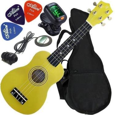 Imagem de Kit ukulele andaluz amarelo eletroacústico soprano uks-01 yl