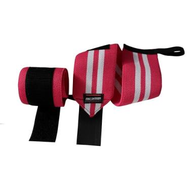 Imagem de Munhequeira Elástica proteção punho Cross Powerlifting Lpo Pulso Levantamento de Peso Musculação (Rosa com Branco, E 8mm)