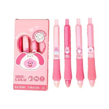 Imagem de Joucien 4 peças/caixa - Caneta neutra apagável de 0,5 mm com pegada macia de desenho animado ST cabeça azul apagável por fricção - rosa-azul