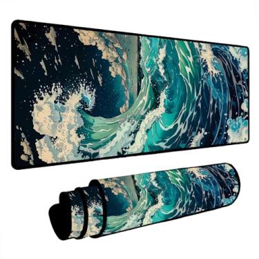 Imagem de Novo Mouse Pad Gamer Deskpad Speed Extra Grande Borda Costurada Profissional Varios Tamanhos - Onda Meia-Noite (90X40)