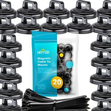 Imagem de HATSBI. Suporte magnético multiuso. Preto (pacote com 20). 20 abraçadeiras pretas de zíper incluídas. Suporte de cabo para gerenciamento de cabos. Comporta abraçadeiras padrão de zíper/abraçadeiras.