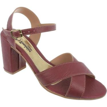 Imagem de Sandália Romântica Calçados Salto Grosso Prata, Vinho, 37
