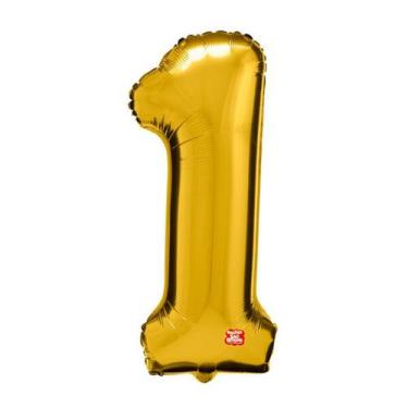 Imagem de Balão Bexiga Números 0 ao 9 Metalizado Dourado 100cm Festas - São Roqu