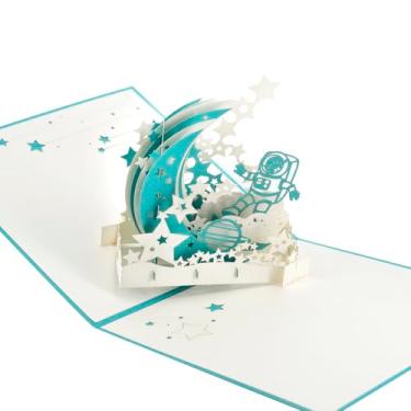 Imagem de Annakideya Cartão comemorativo astronauta espacial pop-up 3D, astronauta pop-up, planeta, cartões de aniversário de estrela para crianças e adultos, festa/dia do pai das crianças