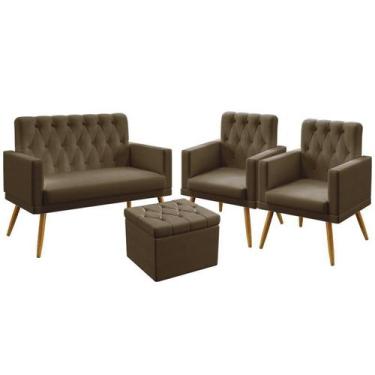 Imagem de Kit Namoradeira e 2 Poltronas Estofada Para Sala De Estar Vega Rodapé 
