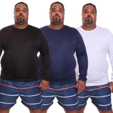 Imagem de Kit 3 Camisetas Masculina Plus Size Manga Longa Dry Fit Lisa Proteção 