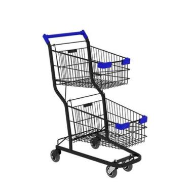Imagem de Carrinho de compras Duplo 90l em aço aramado Reforçado Preto - AMAPÁ