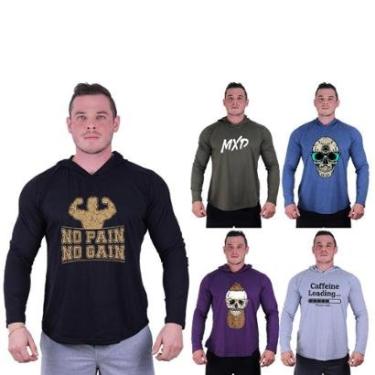 Imagem de Kit 5 Camisetas Manga Longa com Touca Longline Estampada Treino Academia Lazer Casual-Masculino