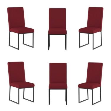 Imagem de Kit 6 Cadeiras Estofadas Base De Ferro Preta Para Mesa Jantar Marsala