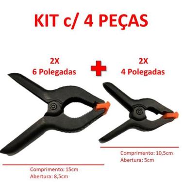 Imagem de Kit 4 Grampos Pregador 2x 4Pol + 2x 6Pol Garra Pinça Presilha Grampo F