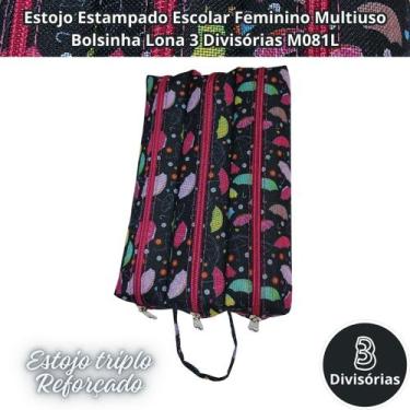 Imagem de Estojo Estampado Escolar Feminino Multiuso Bolsinha Lona 3 Divisórias 