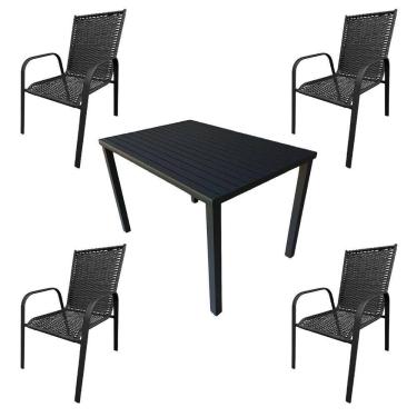 Imagem de Conjunto Mesa Retangular 1.20x0.80 Com 4 Cadeiras Roma Em Alumínio Área Externa Preto