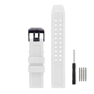Imagem de Pulseira de borracha de 23 mm compatível com Luminox série 3050 8800 3950 de substituição com fivela preta/prata à prova d'água (branca - fivela preta)