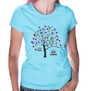 Imagem de Baby Look Árvore Corujas - Foca na Moda, Azul bebê, P