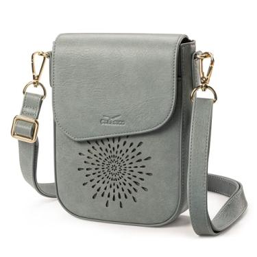 Imagem de Claasico Bolsa tiracolo para mulheres, bolsa de telefone RFID, compartimento para cartão com alça para moedas, suporte para celular, bolsa transversal de couro PU, Azul claro - Padrão