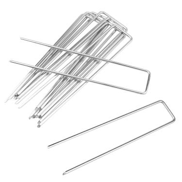 Imagem de Pacote com 20 grampos de paisagem galvanizados, estacas de jardim em forma de U de 15 cm, estacas de metal para decoração ao ar livre, paisagismo, tecido de barreira de ervas daninhas, prata