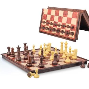 Imagem de Conjunto de xadrez SIMPLEWIN Mini Magnetic Travel Walnut Style