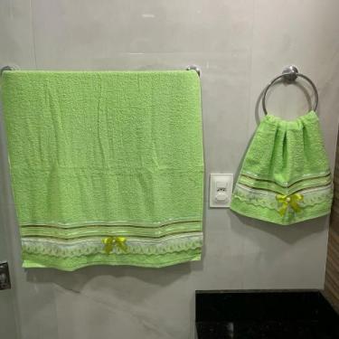 Imagem de Jogo De Toalhas Banho E Rosto 2 Peças Conjunto Algodão - SV, Verde Lim