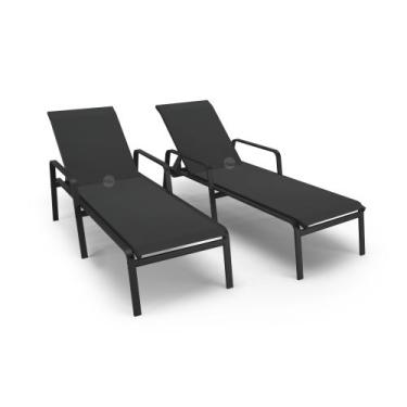 Imagem de Kit 2 Espreguiçadeiras Riviera Piscina Alumínio Preto Tela - Aluv Móve