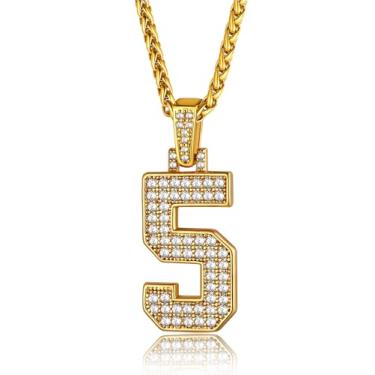 Imagem de GOLDCHIC JEWELRY Colar com números para homens, colar de corrente com números brilhantes hip hop simulado com pingente de diamante com corrente de tênis corrente Spiga, 56+5cm(22''+2''), Banhado a ouro, Zircão
