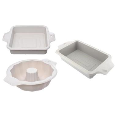 Imagem de Kit 3 Formas de Silicone Antiaderente Flexível Para Pães Pudim Bolo - 