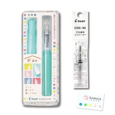 Imagem de Conjunto de canetas-tinteiro Conversor CON-40 e ponta fina Kakuno com cartucho de tinta preta e notas adesivas – Sistema de tinta recarregável, para iniciantes, caligrafia (FKA-1SR-KBOG-F)