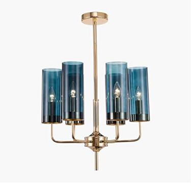 Imagem de ZZZYZ Moderno 6 luzes vela durante a luz vintage ouro metal Sputnik candeeiro suspenso cilíndrico vidro sombra luz pendente para cozinha sala de jantar da ilha bar - azul 6 cabeças