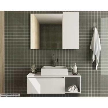 Imagem de Conjunto De Banheiro Armário c- Espelho Bn3602 E Balcão Suspenso Bn3601 s- Cuba Pia 80cm Cor Branco - Tecno Mobili